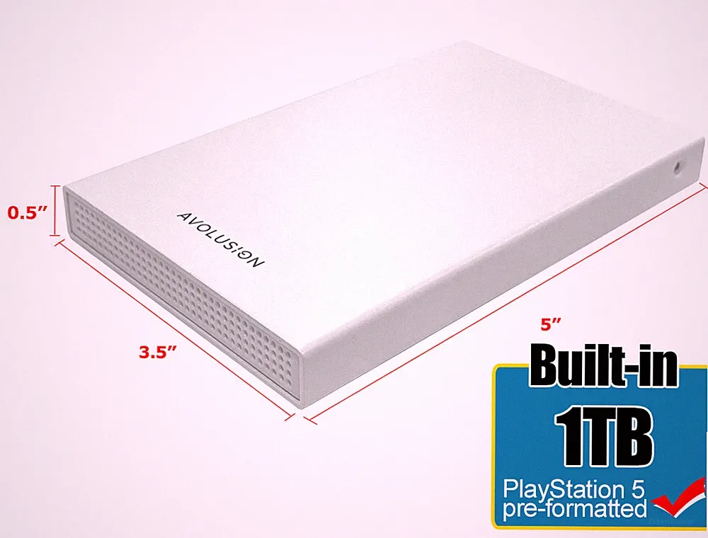 Avolusion HD250U3-WH 1TB USB 3.0 Portable External Gaming PS5 Hard Drive